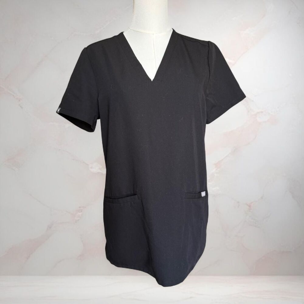 Figs Women's Black Scrub Top Size Small Nursing Uniform Technical Comfort